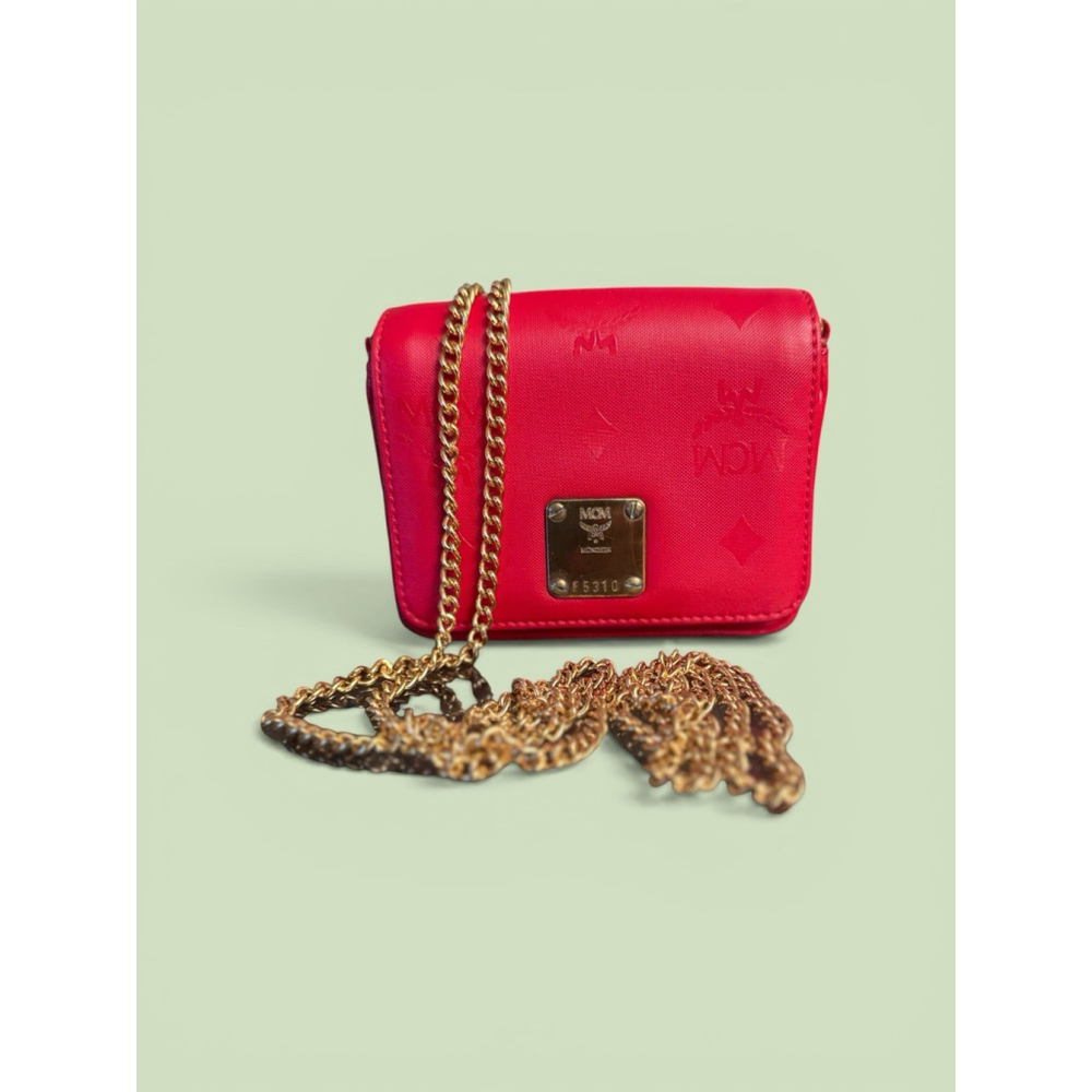 MCM Mini Aren Chain Wallet in Red Visetos